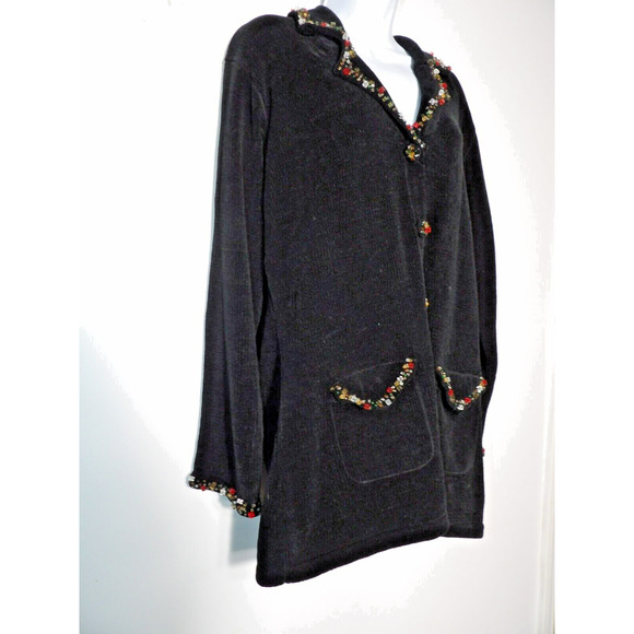 J Two New York Cardigan Sweater Chenille Sweater XL Black Beaded Artsy NWT Matur - Picture 15 of 16